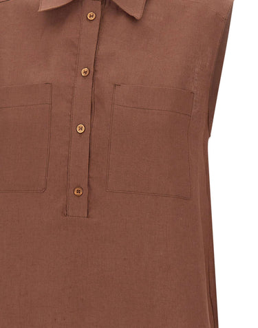KAOS Blusa smanicata in lino BROWN Donna 