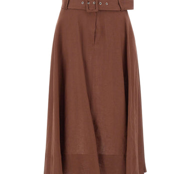 KAOS Gonna a ruota in lino BROWN Donna 