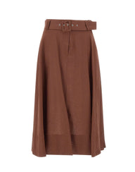 KAOS Gonna a ruota in lino BROWN Donna 