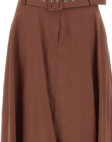 KAOS Gonna a ruota in lino BROWN Donna 