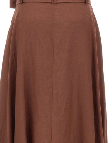 KAOS Gonna a ruota in lino BROWN Donna 