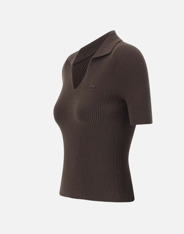 LACOSTE Polo slim fit a costine BROWN Donna 
