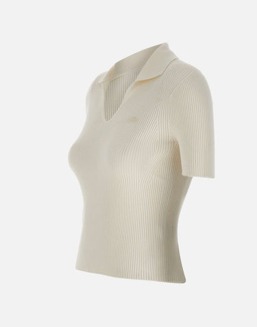 LACOSTE Polo slim fit a costine WHITE Donna 