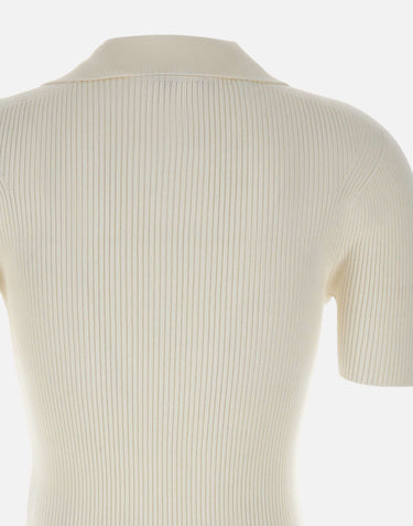 LACOSTE Polo slim fit a costine WHITE Donna 