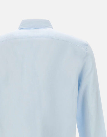 LACOSTE Camicia in lino Light Blue Uomo 