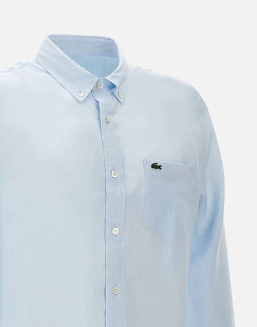 LACOSTE Camicia in lino Light Blue Uomo 