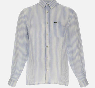 LACOSTE Camicia di lino a righe Light Blue Uomo 