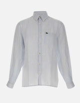 LACOSTE Camicia di lino a righe Light Blue Uomo 