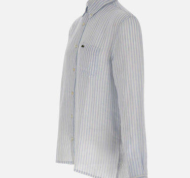 LACOSTE Camicia di lino a righe Light Blue Uomo 