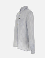 LACOSTE Camicia di lino a righe Light Blue Uomo 