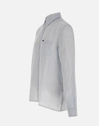 LACOSTE Camicia di lino a righe Light Blue Uomo 