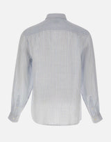 LACOSTE Camicia di lino a righe Light Blue Uomo 