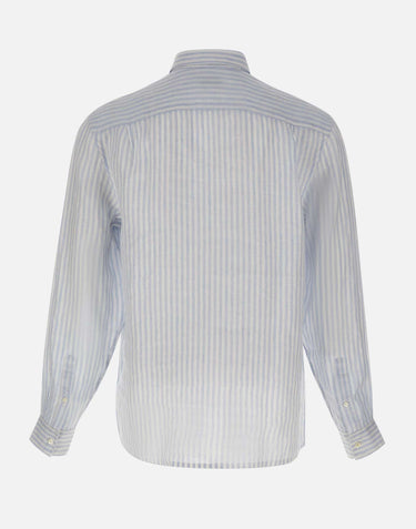 LACOSTE Camicia di lino a righe Light Blue Uomo 