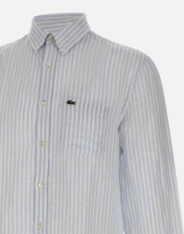 LACOSTE Camicia di lino a righe Light Blue Uomo 