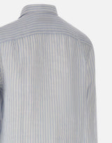 LACOSTE Camicia di lino a righe Light Blue Uomo 