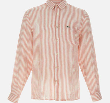 LACOSTE Camicia di lino a righe Pink Uomo 