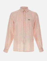 LACOSTE Camicia di lino a righe Pink Uomo 