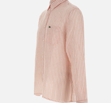 LACOSTE Camicia di lino a righe Pink Uomo 