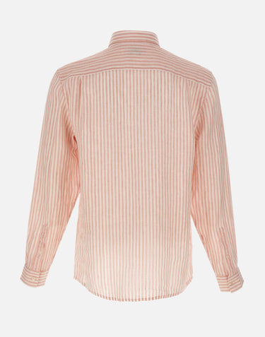 LACOSTE Camicia di lino a righe Pink Uomo 