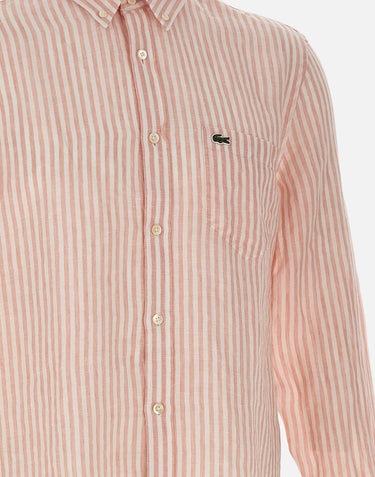 LACOSTE Camicia di lino a righe Pink Uomo 