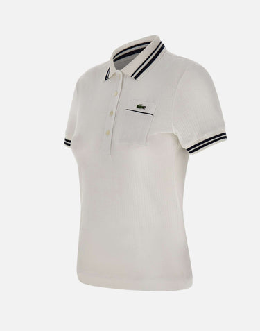 LACOSTE Polo slim fit a coste WHITE Donna 