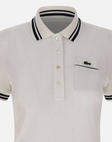 LACOSTE Polo slim fit a coste WHITE Donna 