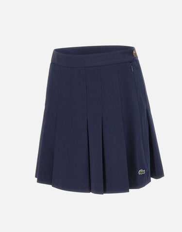LACOSTE Gonna corta plissettata in cotone elasticizzato BLUE Donna 