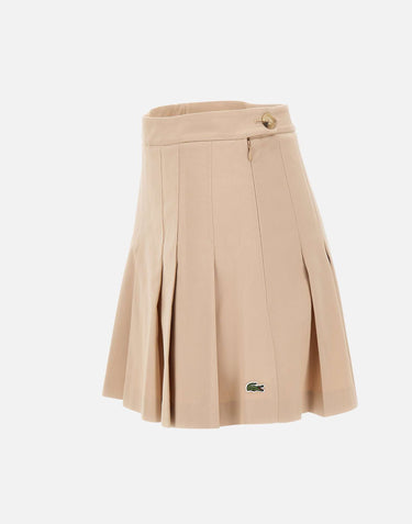 LACOSTE Gonna corta plissettata in cotone elasticizzato BEIGE Donna 