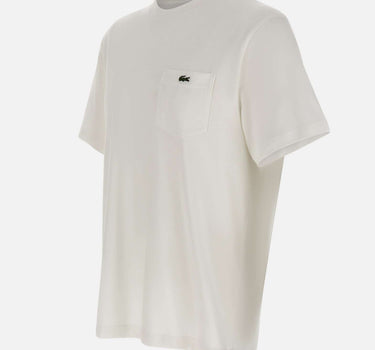 LACOSTE T-shirt in cotone con taschino WHITE Uomo 