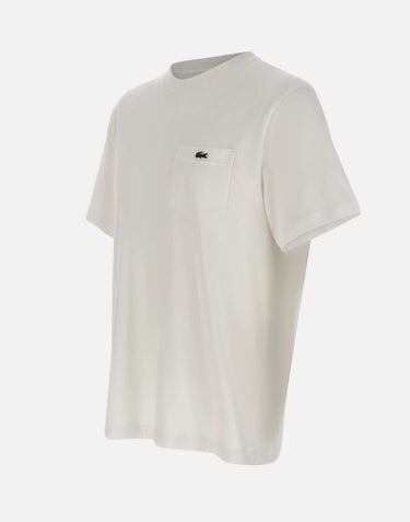 LACOSTE T-shirt in cotone con taschino WHITE Uomo 