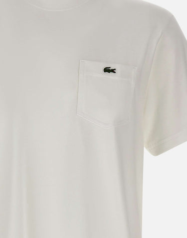 LACOSTE T-shirt in cotone con taschino WHITE Uomo 