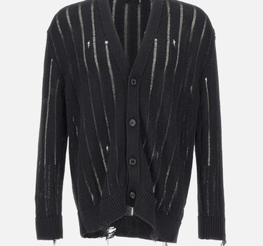 LANEUS Cardigan in maglia destroyed BLACK Uomo 