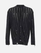 LANEUS Cardigan in maglia destroyed BLACK Uomo 