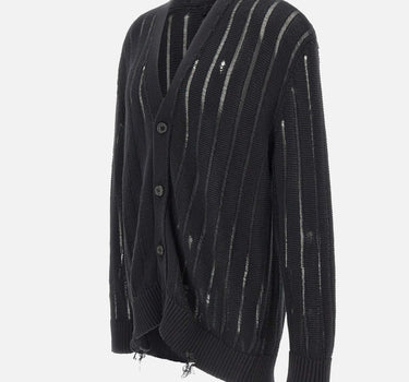 LANEUS Cardigan in maglia destroyed BLACK Uomo 