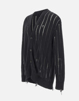 LANEUS Cardigan in maglia destroyed BLACK Uomo 