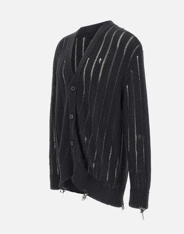 LANEUS Cardigan in maglia destroyed BLACK Uomo 