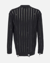 LANEUS Cardigan in maglia destroyed BLACK Uomo 