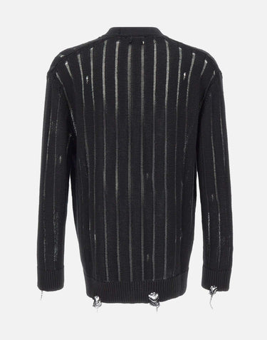 LANEUS Cardigan in maglia destroyed BLACK Uomo 