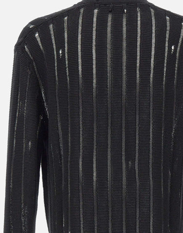 LANEUS Cardigan in maglia destroyed BLACK Uomo 
