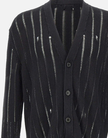LANEUS Cardigan in maglia destroyed BLACK Uomo 