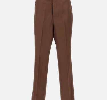 LANEUS Pantaloni in misto viscosa e lino BROWN Uomo 