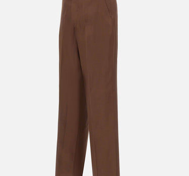 LANEUS Pantaloni in misto viscosa e lino BROWN Uomo 