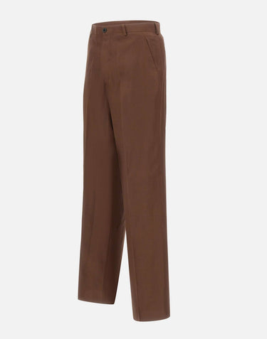 LANEUS Pantaloni in misto viscosa e lino BROWN Uomo 