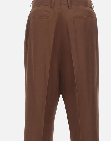 LANEUS Pantaloni in misto viscosa e lino BROWN Uomo 
