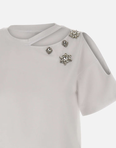T-shirt con ricami gioiello CA6160JS088 11111 LIU-JO 