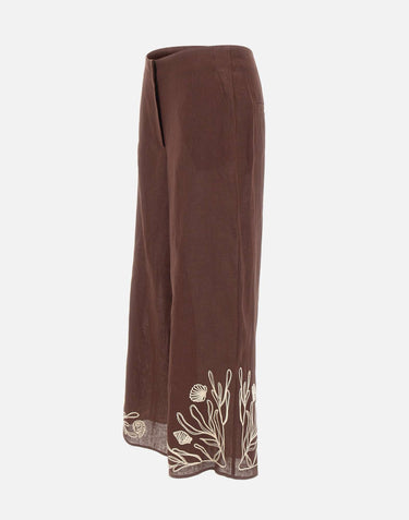 MARELLA Pantalone in lino con ricami BROWN Donna 