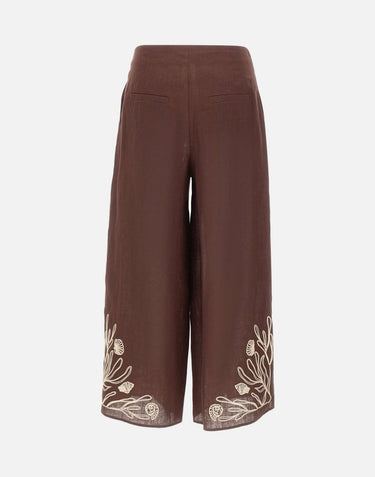 MARELLA Pantalone in lino con ricami BROWN Donna 