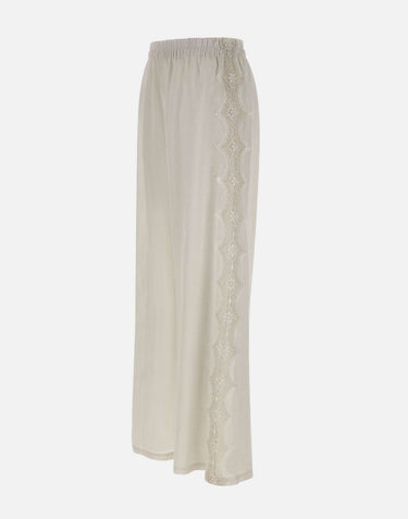 Pantaloni in lino con dettagli in pizzo W01210781 OFFWHITE MAURIZIO MYKONOS 