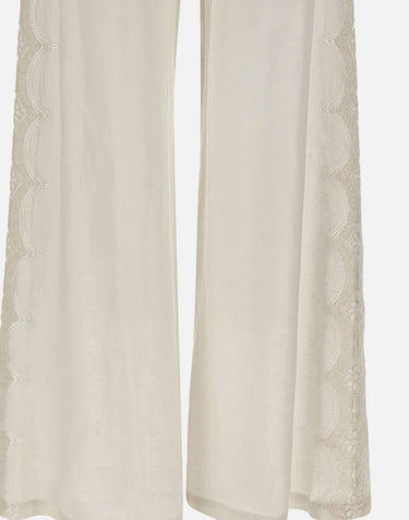 Pantaloni in lino con dettagli in pizzo W01210781 OFFWHITE MAURIZIO MYKONOS 