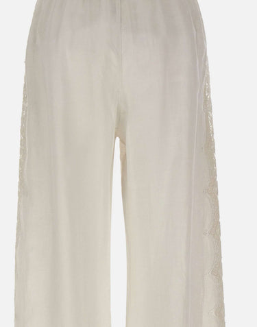 Pantaloni in lino con dettagli in pizzo W01210781 OFFWHITE MAURIZIO MYKONOS 